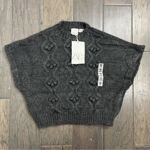 Zara NWT Charcoal Knit Poncho Sweater